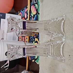 2 STUNNING SIGNED MARQUIS BY WATERFORD CRYSTAL ODYSSEY 7" CANDLESTICKs